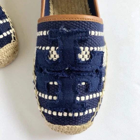 Tory Burch Shaw Espadrille Flats Size 6 Navy/white stripes - Picture 2 of 8
